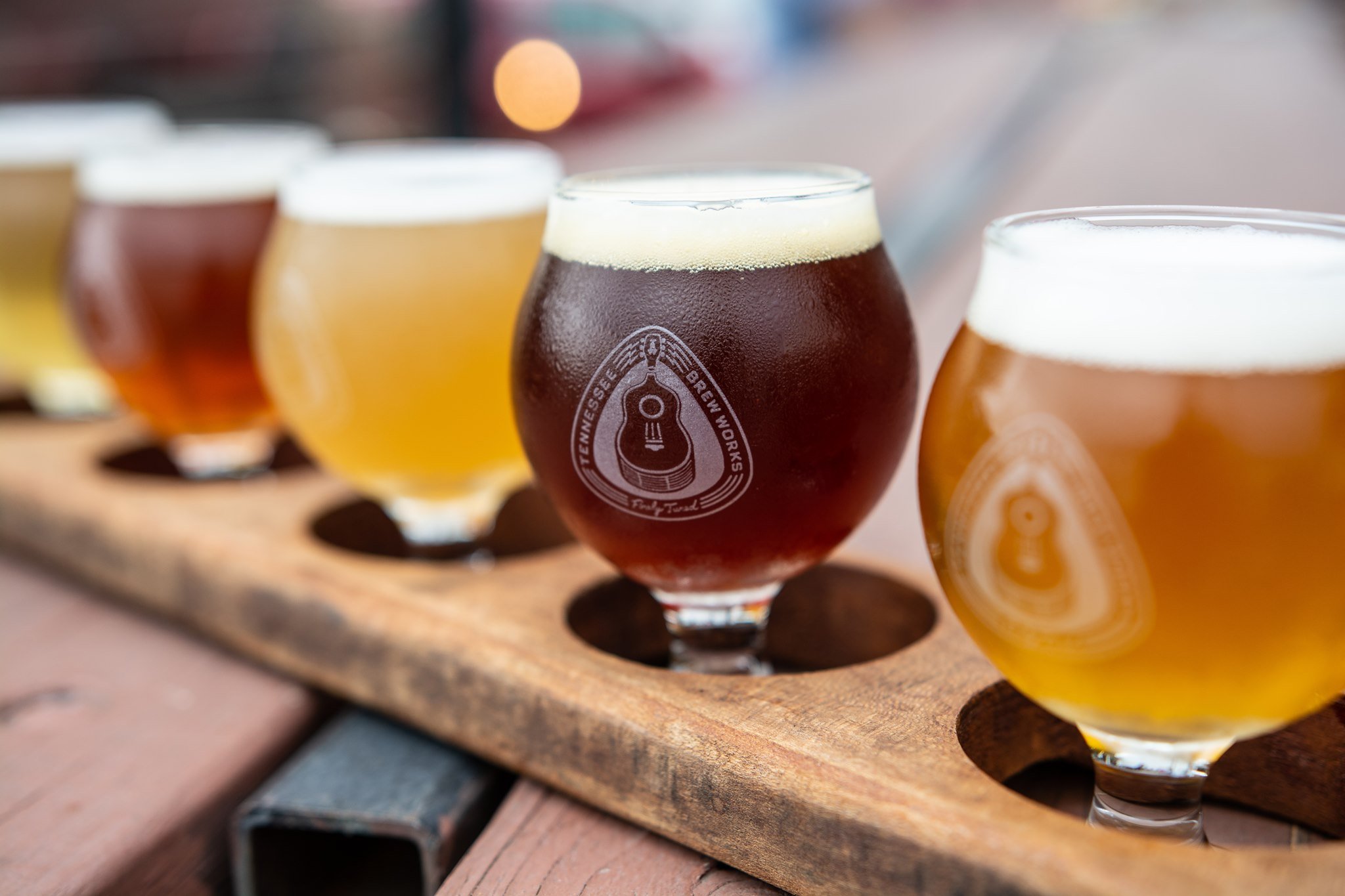 a flight of craft beer flavors at Tennessee Brew Works in Nashville